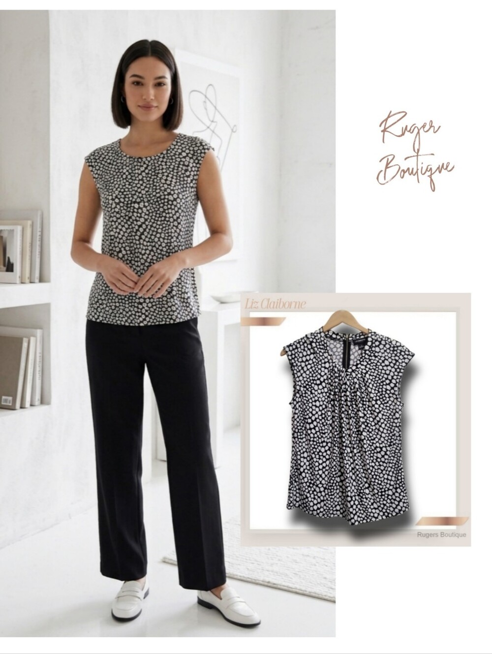 🌿Liz Claiborne Women's Medium Black and White Giraffe Print Career Top
